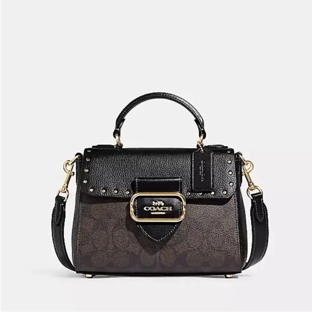 Coach Top Handle Satchel In Color Block Signature Canvas With Rivets - Picture 2 of 6